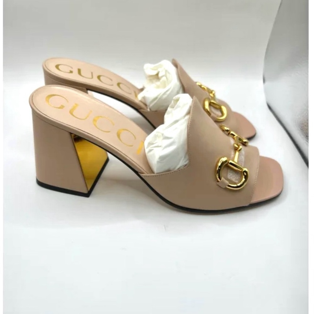 ๐SOLD๐ Gucci Pink & Gold-Tone Horsebit Mules - size 41 new - Picture 2 of 11